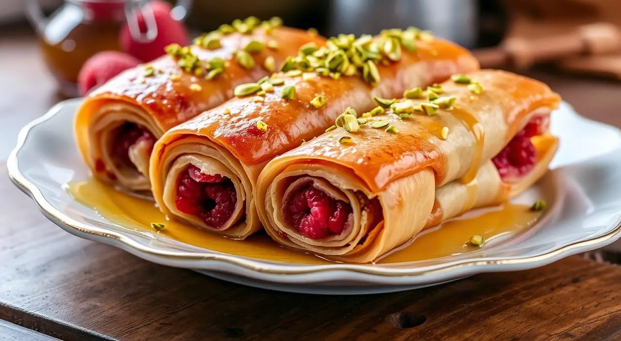 Pistachio Raspberry Baklava Rolls