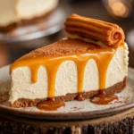 Churro cheesecake, a churro cheesecake recipe, with caramel drizzle and cinnamon topping
