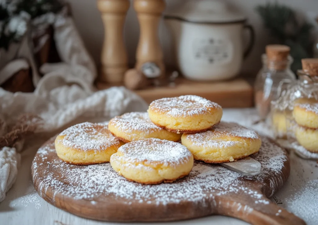 Plate of cheesecake cookies with powdered sugar