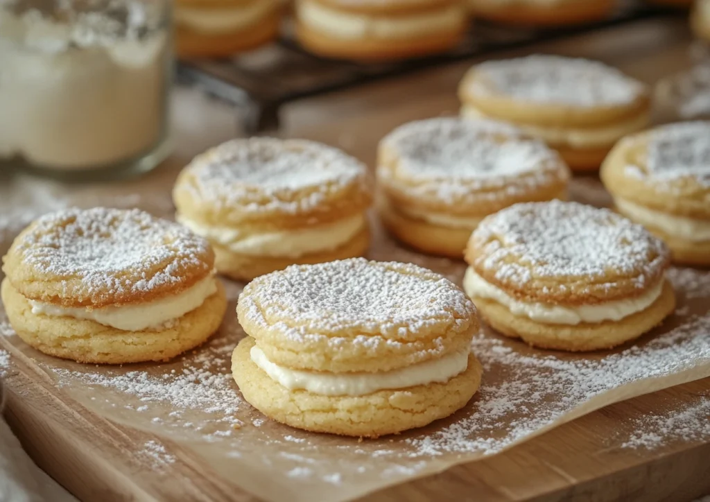Plate of cheesecake cookies with powdered sugar