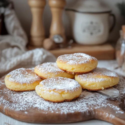 Plate of cheesecake cookies with powdered sugar