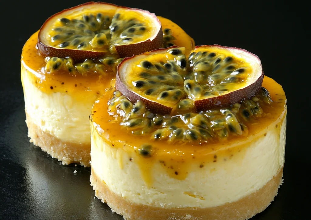 Mini lilikoi cheesecakes with topping