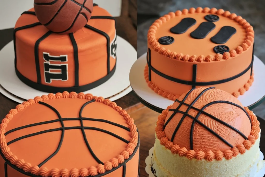Four basketball-themed cakes