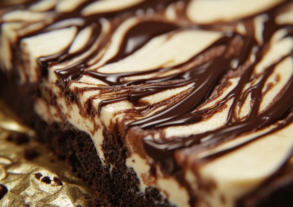 Close-up of a Brownie Cheesecake, featuring a creamy cheesecake layer with a rich, fudgy brownie base.