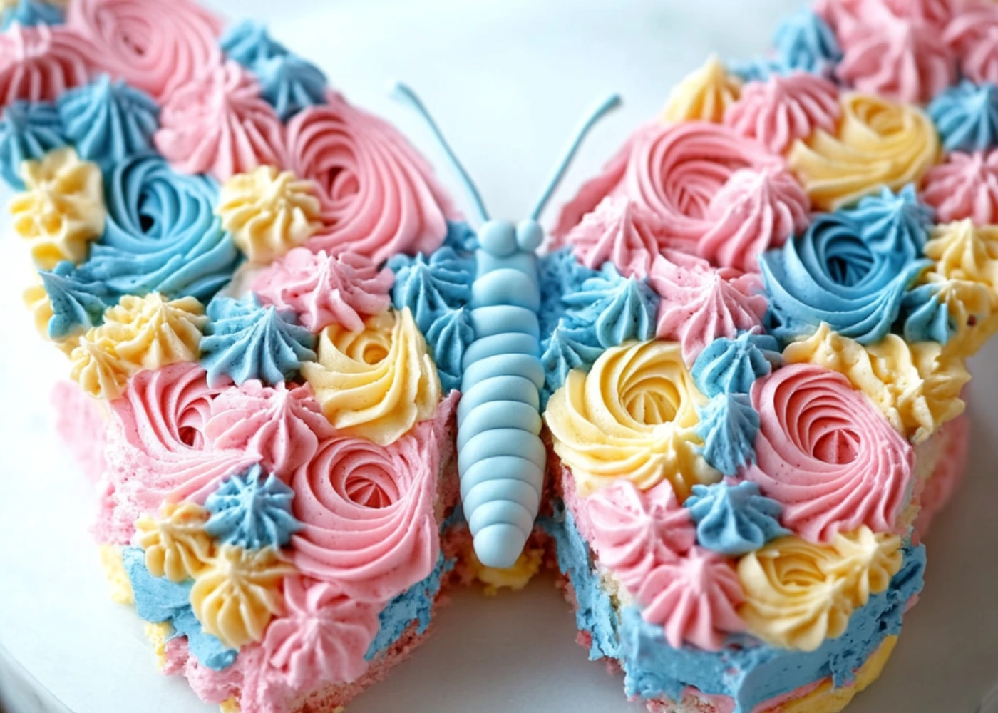 Close up of butterfly shaped cake