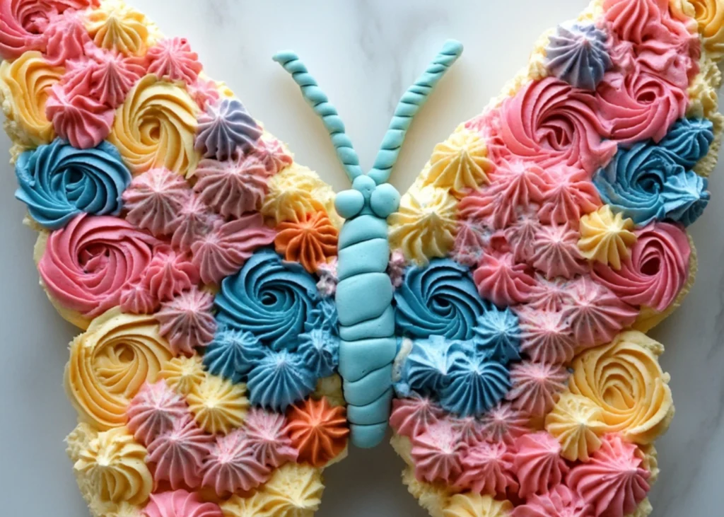 Close up of butterfly shaped cake