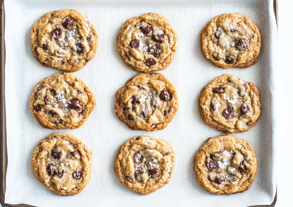 Baked Coconut Chocolate Chip Cookies on a baking sheet.