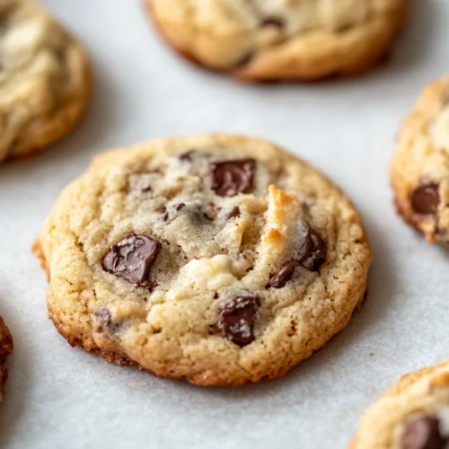 Close up of baked Coconut Chocolate Chip Cookies.