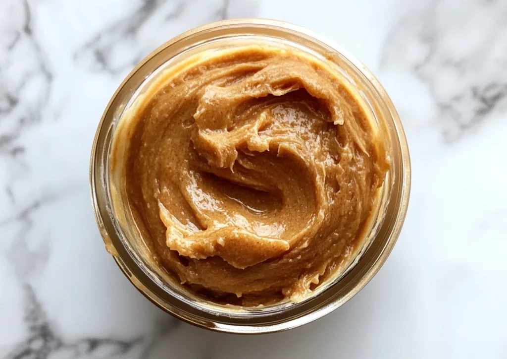 Jar of rich, golden dulce de leche with a spoon dripping caramel.