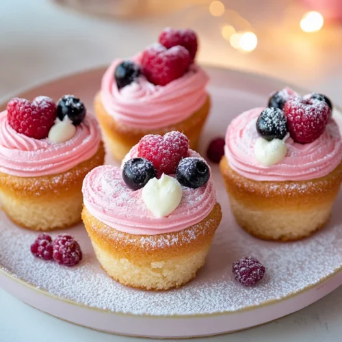 Mini heart cakes decorated with buttercream flowers, ganache, and fondant shapes.