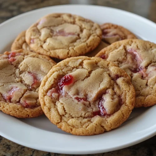 Peanut Butter and Jelly Cookies with a crisscross pattern and jelly in the center.