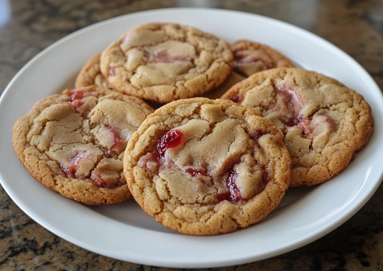 Peanut Butter and Jelly Cookies with a crisscross pattern and jelly in the center.