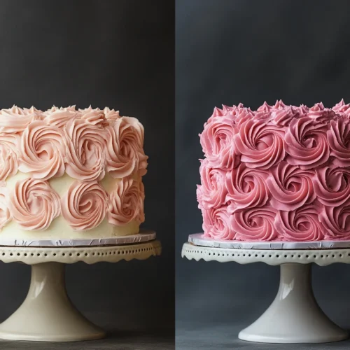 Decorated rosette cake with piped buttercream swirls in rose-like patterns.