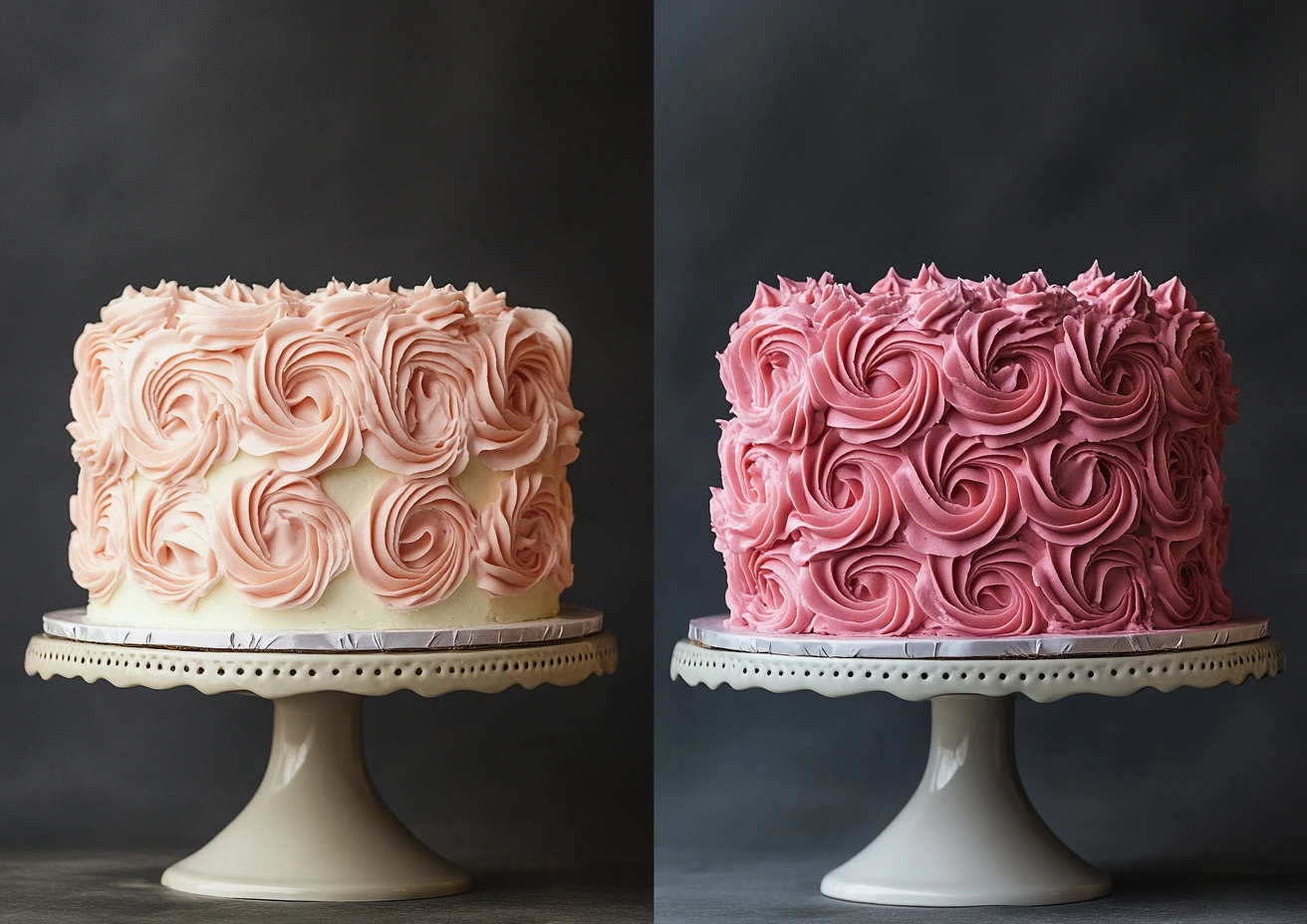 Decorated rosette cake with piped buttercream swirls in rose-like patterns.