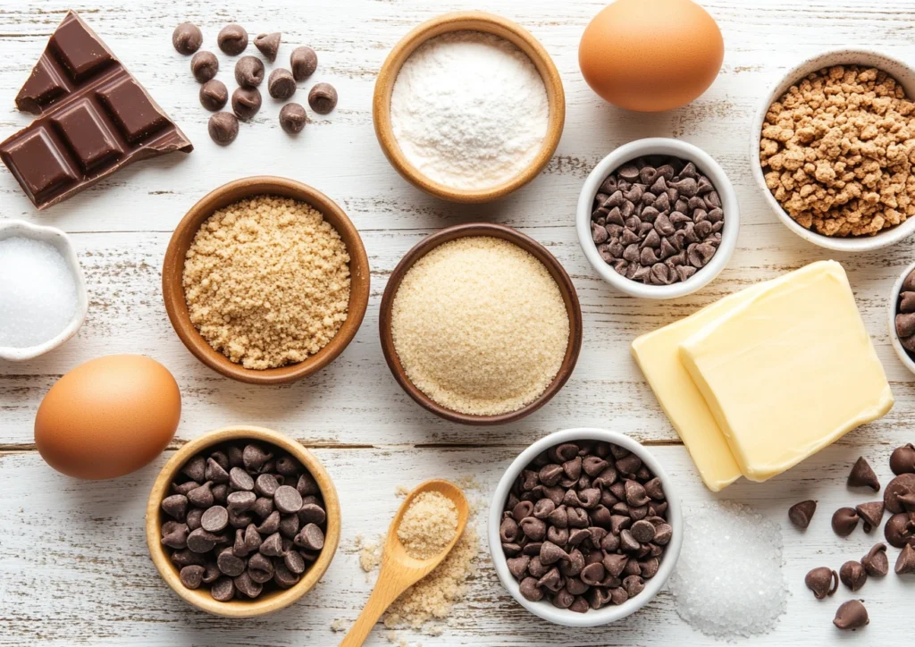 Flat-lay of Small Batch Chocolate Chip Cookies ingredients.