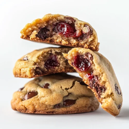 Stack of Maraschino Cherry Chocolate Chip Cookies.