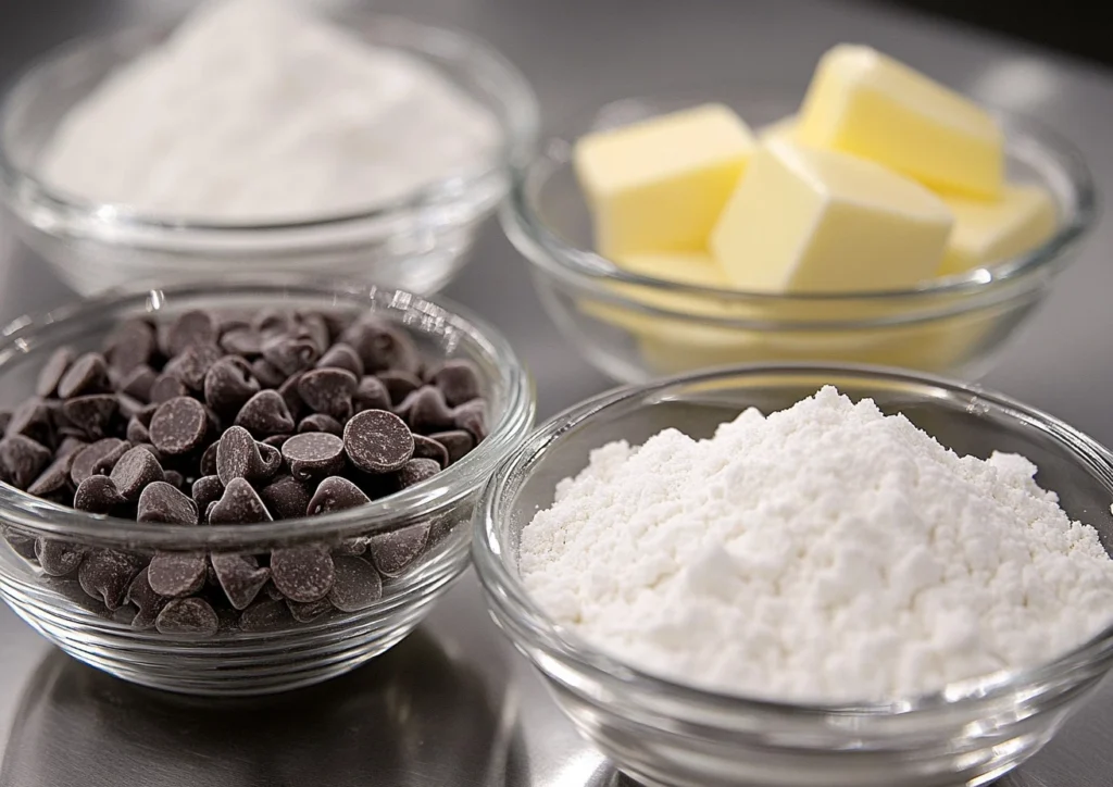 Key ingredients of chocolate chip cookies without brown sugar.