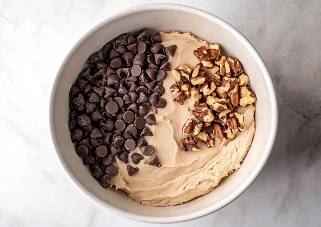 Chocolate Chip Walnut Cookies dough with added chocolate chips and walnuts.