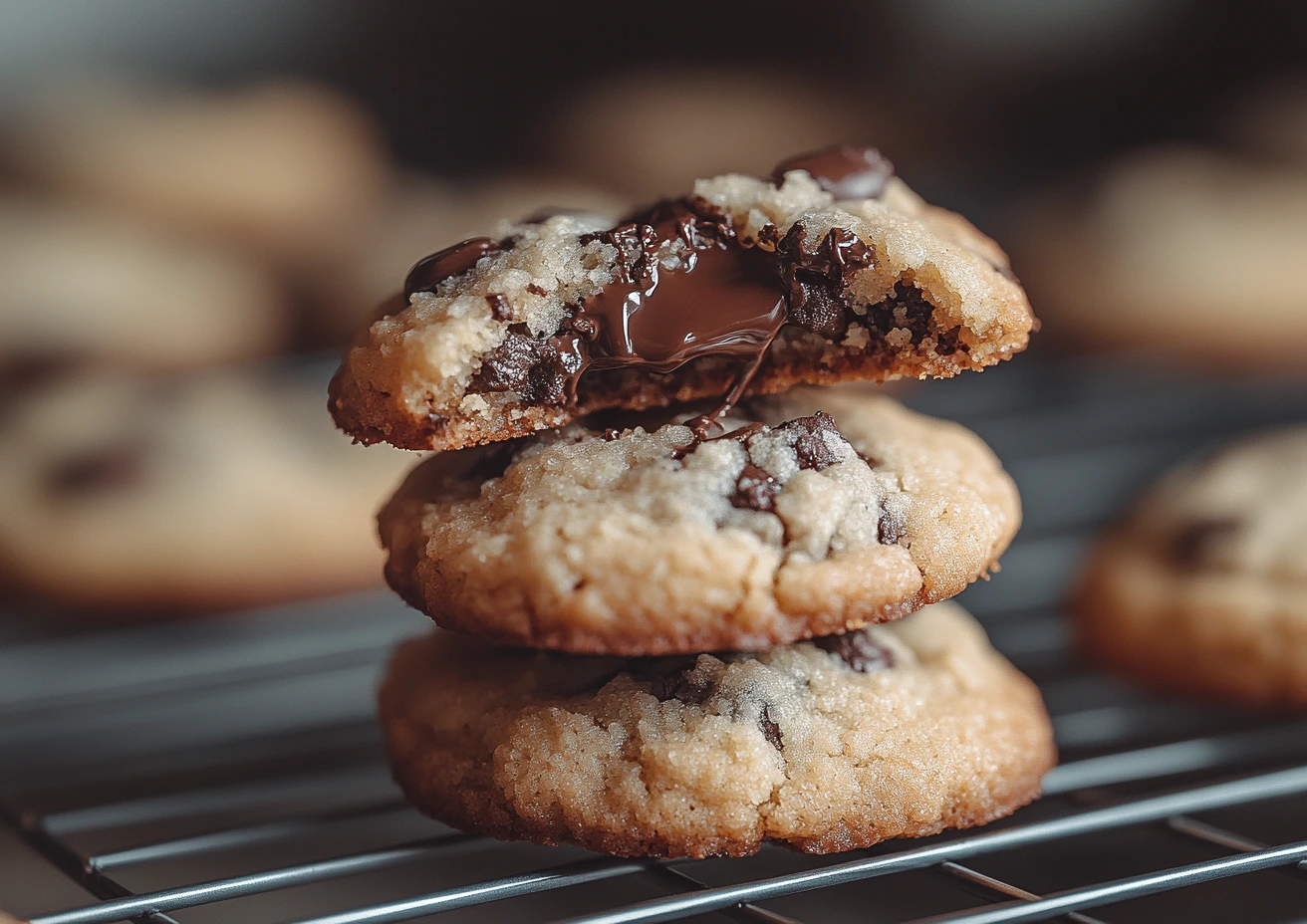 Stack of mini chocolate chip cookies.