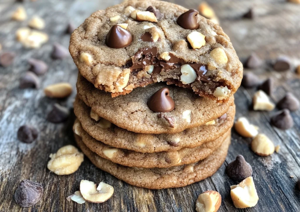 Stacked Nutty Chocolate Chip Cookies.