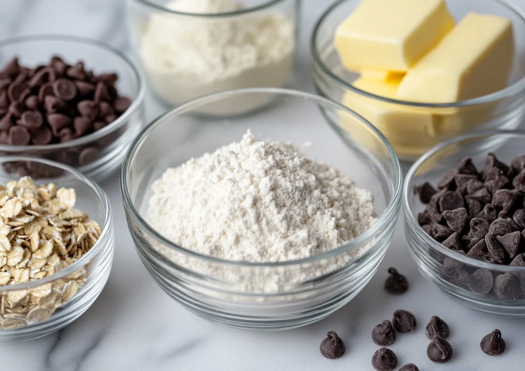 Key ingredients of oatmeal raisin chocolate chip cookies