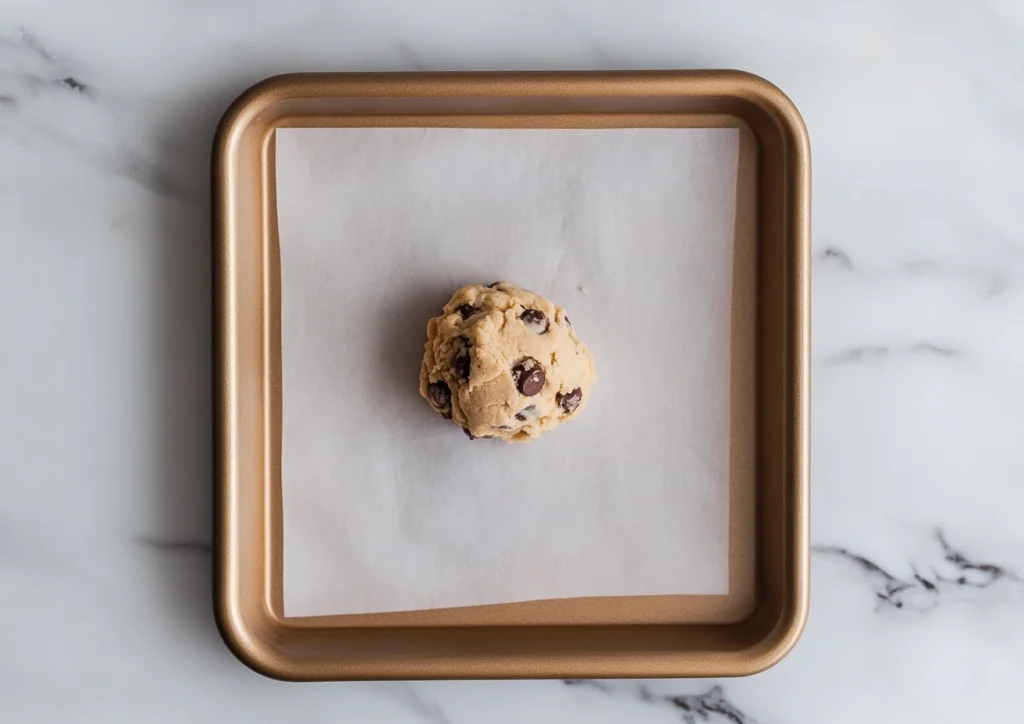 Single cookie dough on sheet.
