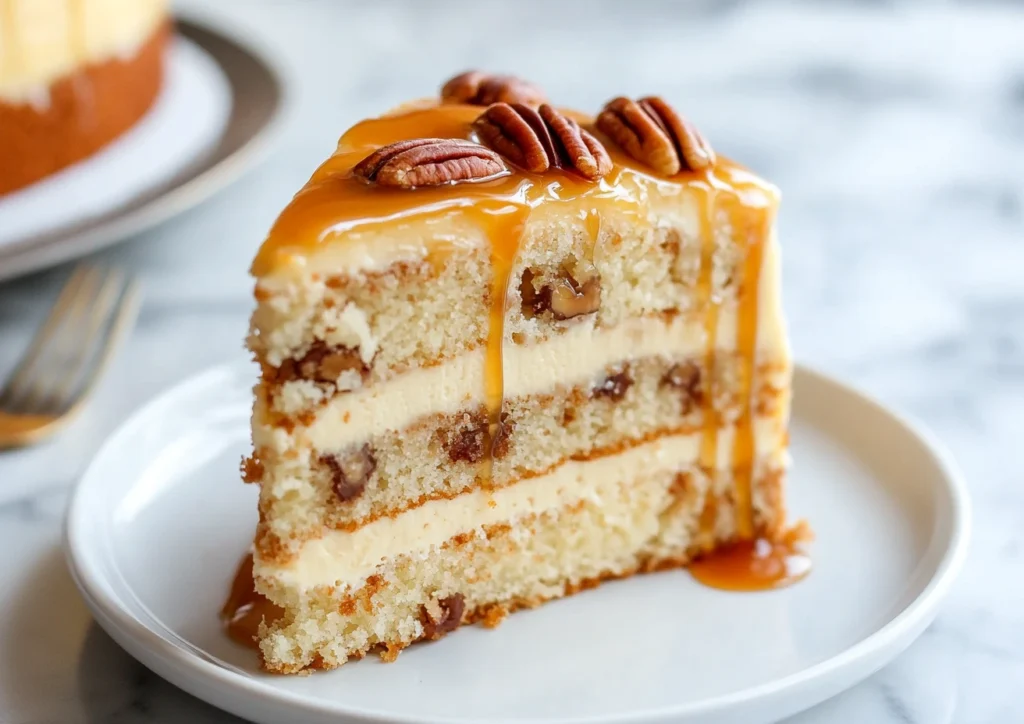 Slice of Caramel Pecan cake