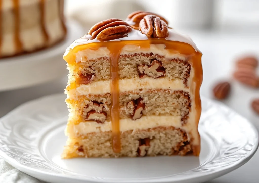Slice of Caramel Pecan cake