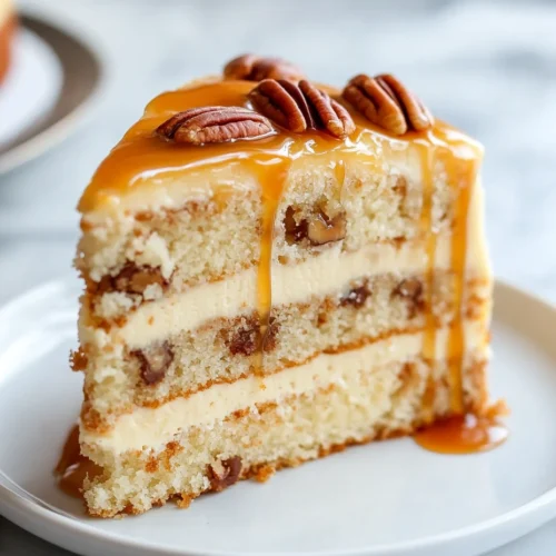 Slice of Caramel Pecan cake