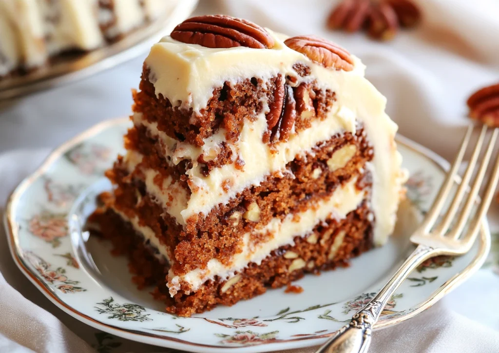 Slice of Caramel Pecan Carrot Cake