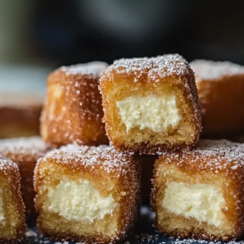 A pile of churro stuffed cheesecake bites