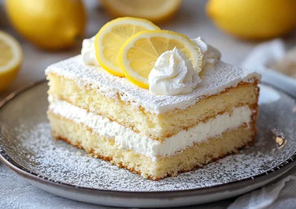 Rectangular slice of italian lemon cake