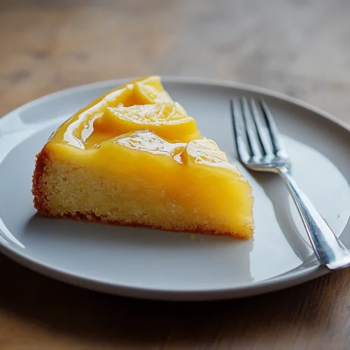 A slice of Lemon Cake to Die For with lemon topping