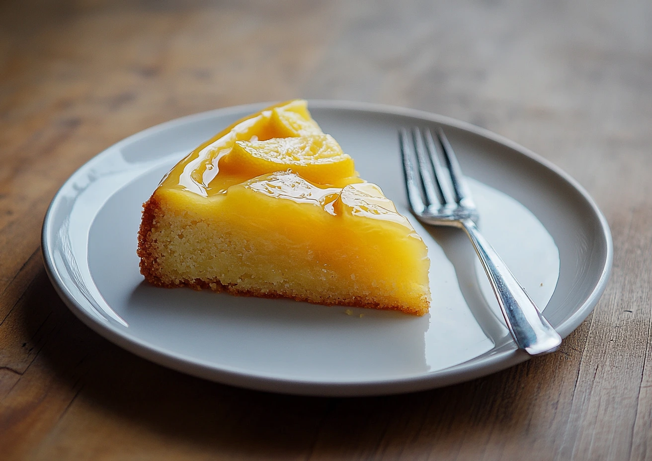 A slice of Lemon Cake to Die For with lemon topping