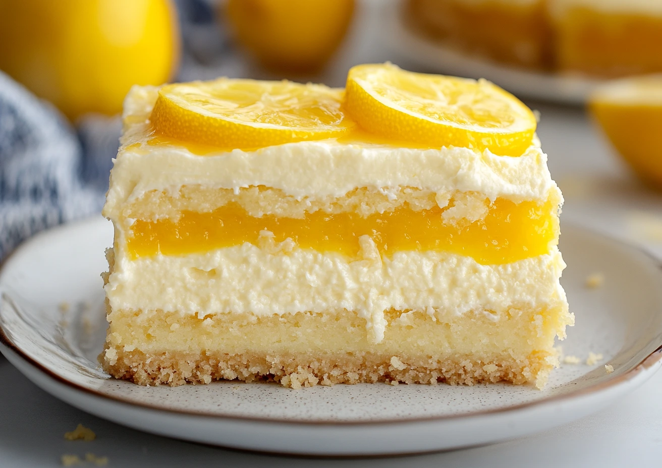A slice of lemon cream cheese dump cake