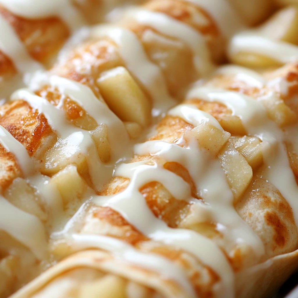Close-up of Apple Pie Enchiladas with glaze