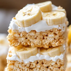 Stack of Banana Pudding Rice Krispies Treats
