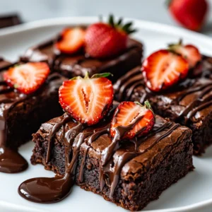 Chocolate Covered Strawberry Brownies on a white plate