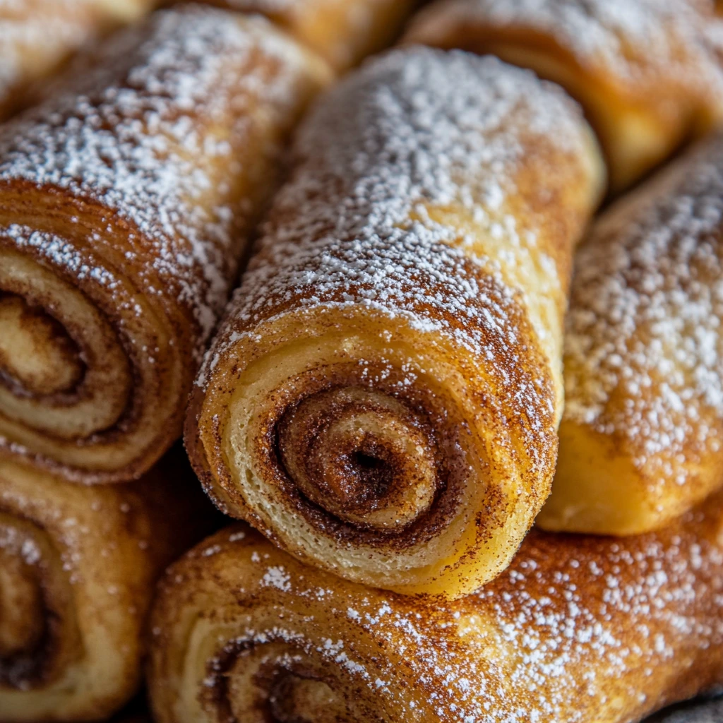 Cinnamon roll French toast roll-ups with powdered sugar