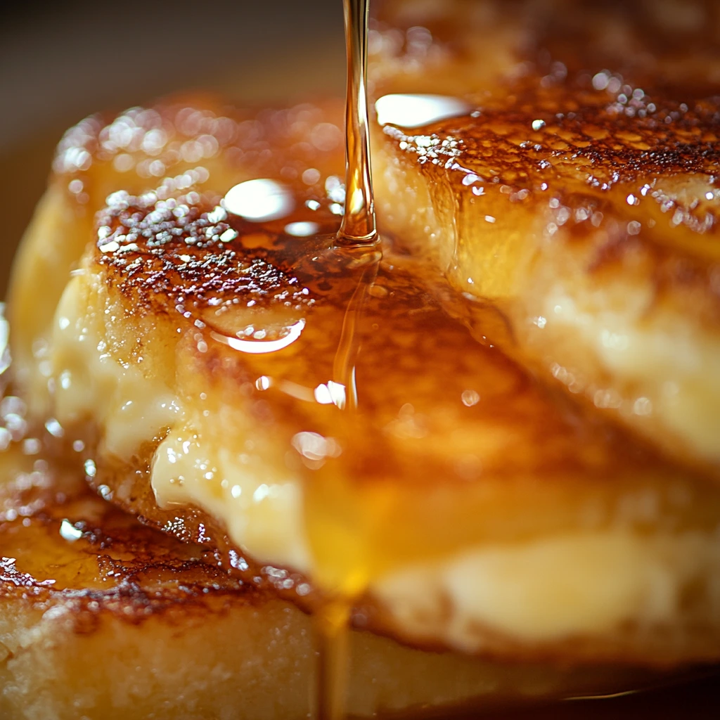 Close-up of Creme Brulee French Toast with syrup