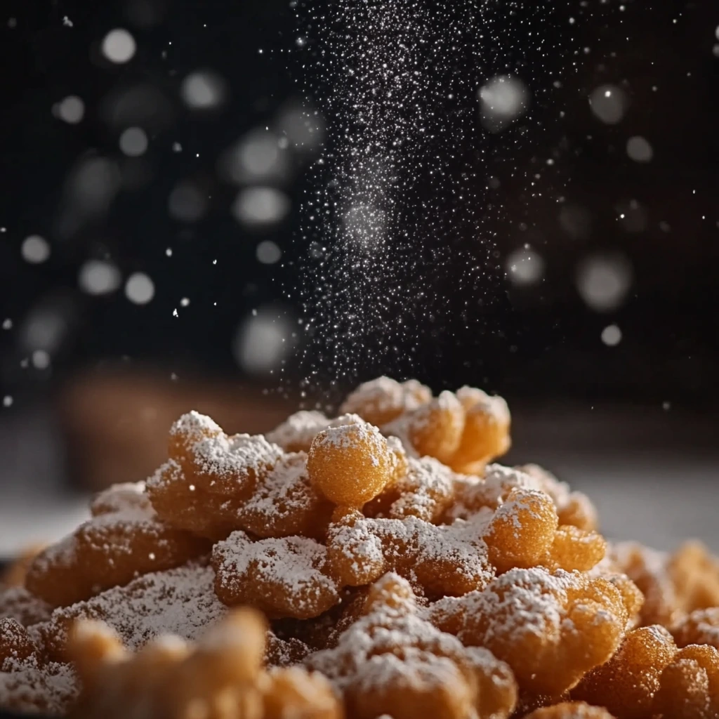 Funnel Cake Bites dusted with powdered sugar