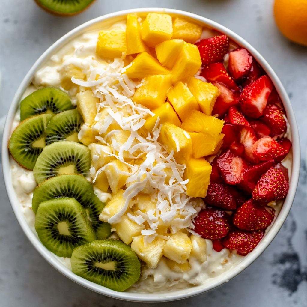 Prepped fruit for Hawaiian Cheesecake Salad in a bowl