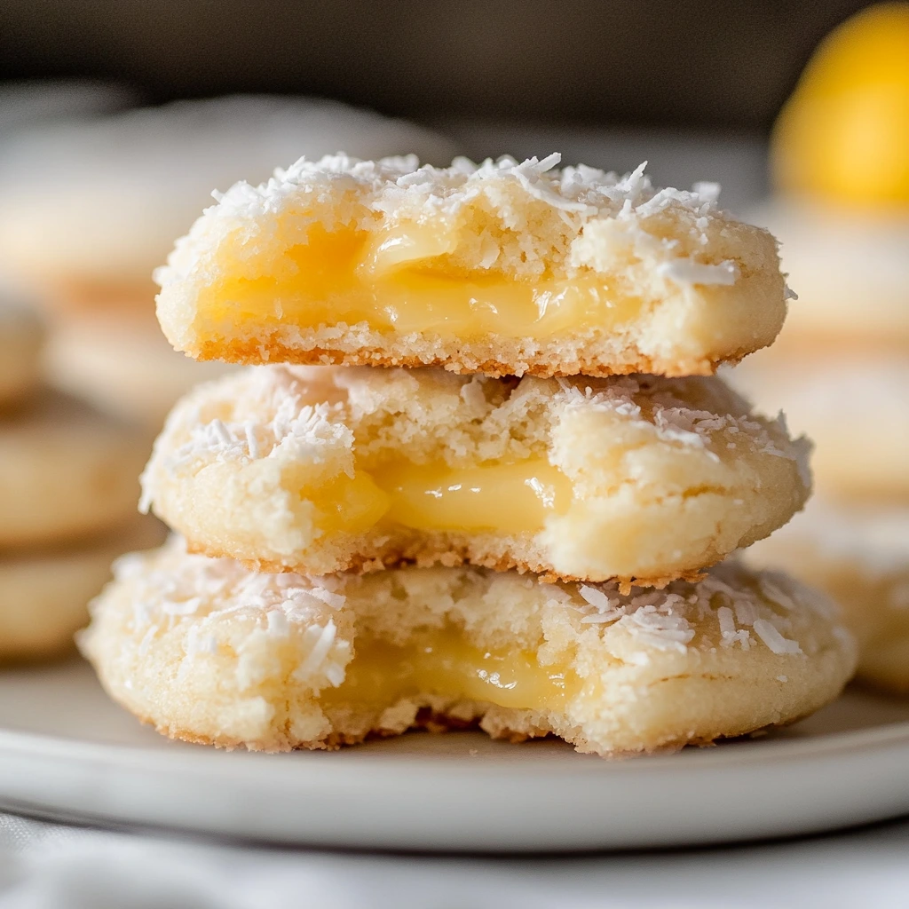 Stack of Heavenly Coconut Lemon Cheesecake Cookies