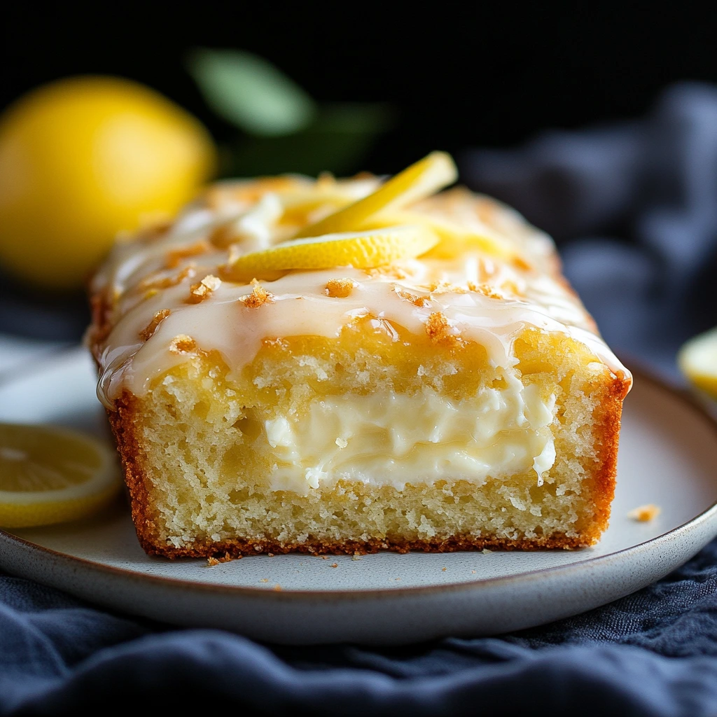 Lemon Cream Cheese Bread with lemon slices on top