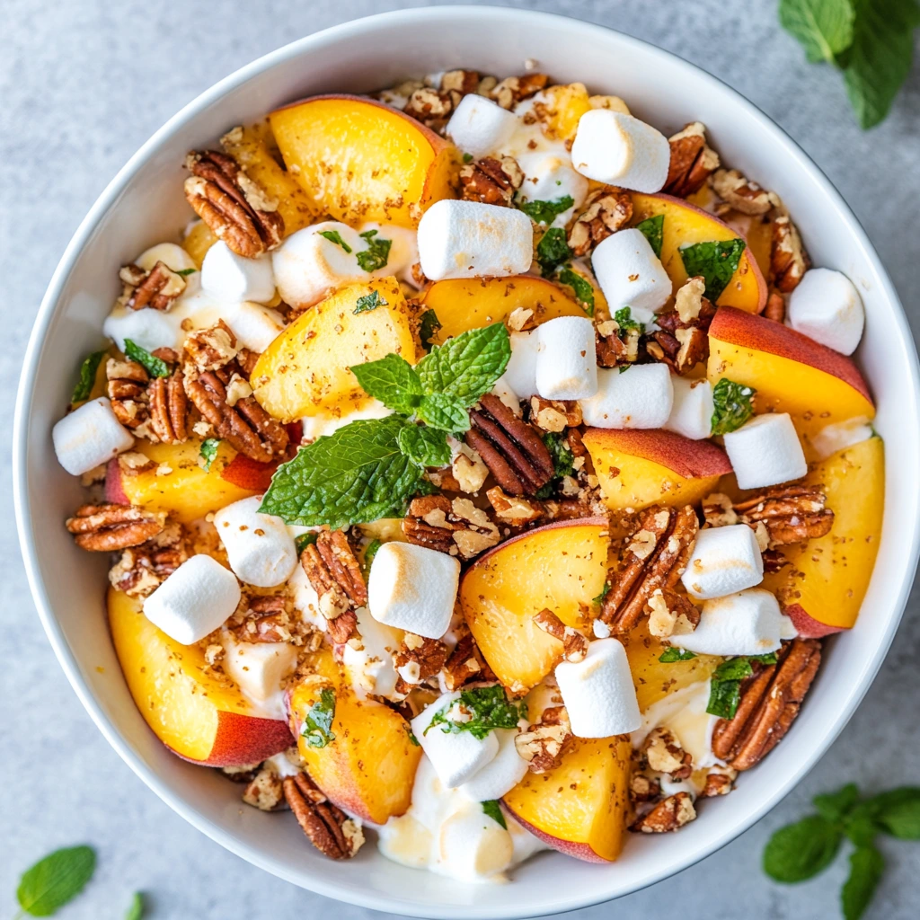 A bowl of Millionaire Peach Salad