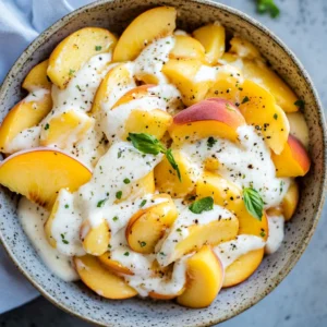 Peach Cheesecake Salad in a bowl