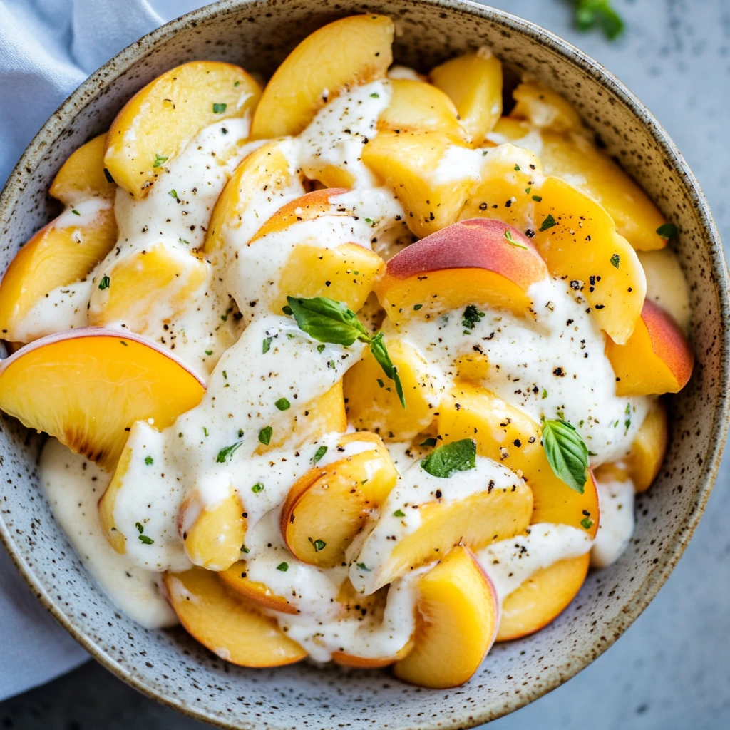 Peach Cheesecake Salad in a bowl