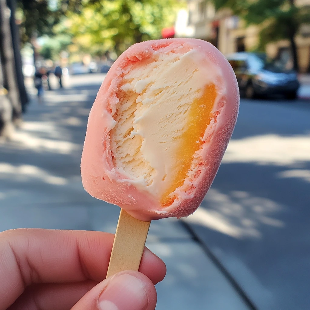 Peach-shaped ice cream pop