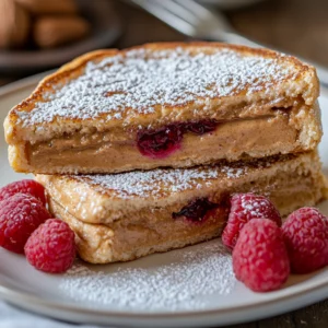 Two slices of peanut butter and jelly French toast