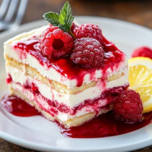 Slice of Raspberry Tiramisu on a white plate